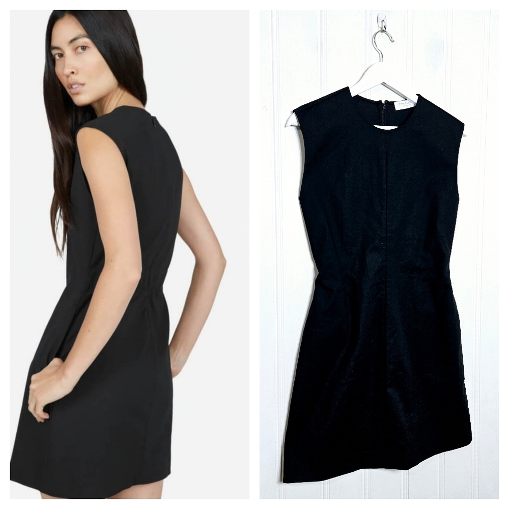 Everlane Black Fit Flare Dress Sleeveless Crew Neck Pockets Size 0 - Picture 1 of 12